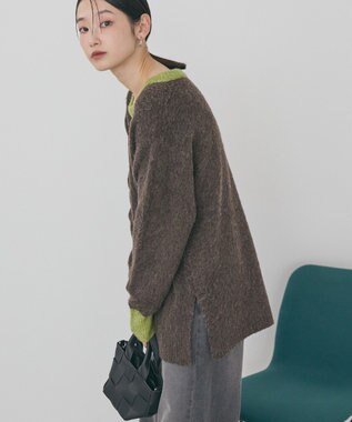 AMERICAN HOLIC 起毛バイカラーニットプルオーバー Brown