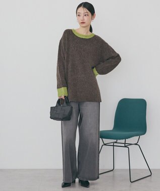 AMERICAN HOLIC 起毛バイカラーニットプルオーバー Brown