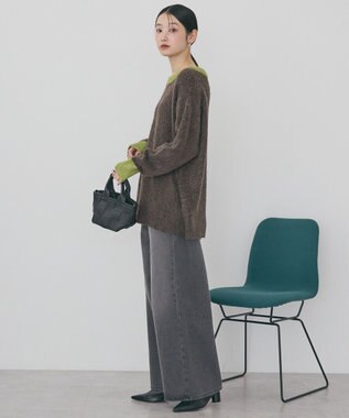 AMERICAN HOLIC 起毛バイカラーニットプルオーバー Brown