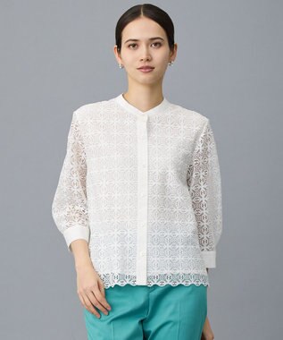 自由区 S ジオメトリックレース ブラウス