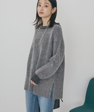 AMERICAN HOLIC 起毛バイカラーニットプルオーバー Charcoal Gray