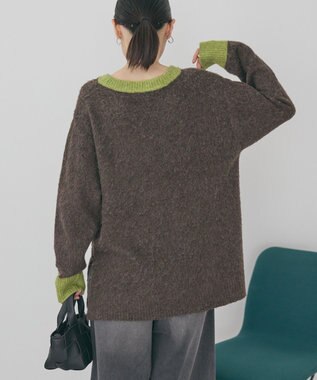 AMERICAN HOLIC 起毛バイカラーニットプルオーバー Brown