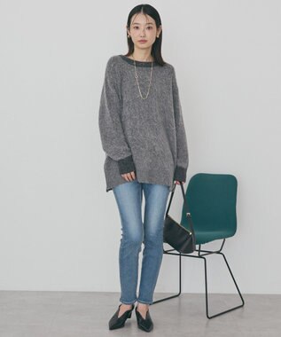 AMERICAN HOLIC 起毛バイカラーニットプルオーバー Charcoal Gray