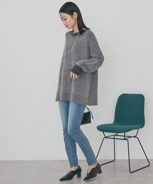 AMERICAN HOLIC 起毛バイカラーニットプルオーバー Charcoal Gray