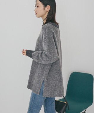 AMERICAN HOLIC 起毛バイカラーニットプルオーバー Charcoal Gray