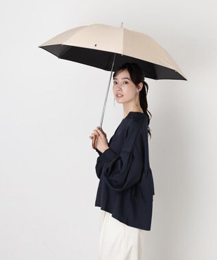 MOONBAT 【WEB限定/遮光率100%/遮熱/UV】POLO RALPH LAUREN（ポロ ラルフローレン）晴雨兼用日傘 無地 オーバーロック刺繍 長傘 ベージュ