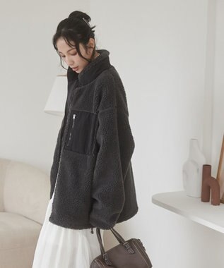 WEGO 【ユニセックス着用ITEM/SMLサイズ展開】ボアブルゾン ダークグレー