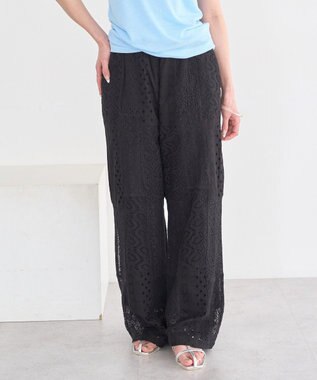 earth music&ecology 【セットアップ対応】【WEB・一部店舗限定】パッチワークレースパンツ Black