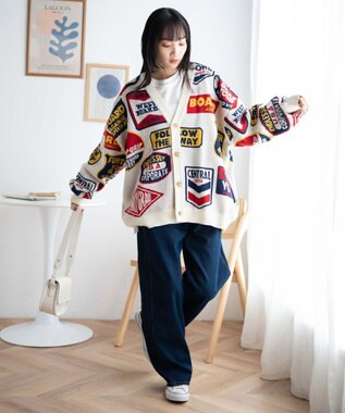 WEGO ルーズフィット総柄カーディガン 柄3