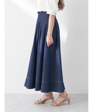 earth music&ecology フロントジップタックフレアスカート Indigo