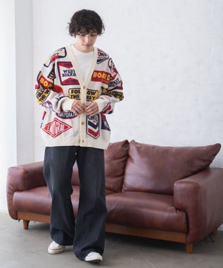 WEGO ルーズフィット総柄カーディガン 柄3