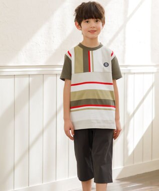J.PRESS KIDS 【140-170cm】50/2 マルチボーダー Tシャツ カーキ系1