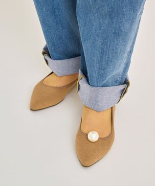 steppi 【洗える/防臭】パール付 メリノウール ポインテッドパンプス ベージュ