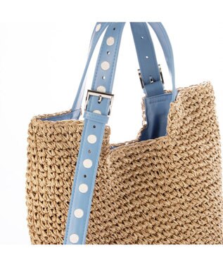 UNBILLION カシュカシュ cachecache / ドット刺繍ハンドル手編みトート ブルー