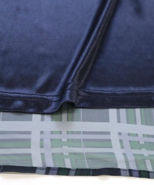 Tiaclasse L 【新色追加・洗える】チェック柄フレア袖シアーワンピース ネイビー