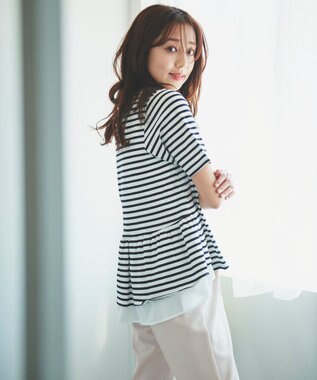 Feroux 【UVケア】バックペプラムチュニック Tシャツ ホワイト系1