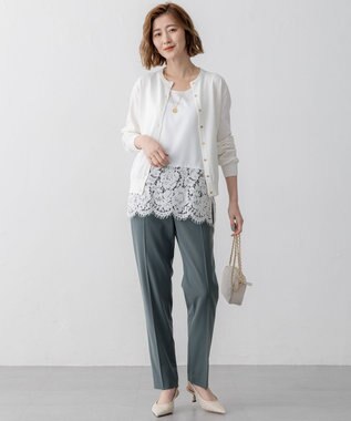 23区 【洗える】レースコンビストレッチ マットサテン インナー タンクトップ ホワイト系