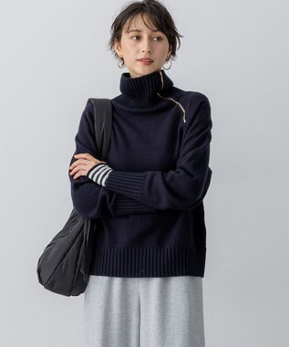 ボイルドウールコンビ ジップ タートルニット