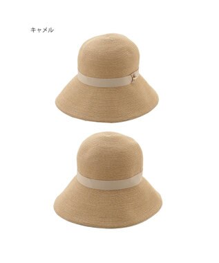 MOONBAT 【1級遮光/遮熱】FURLA(フルラ)クッションリボン ペーパーブレード 広つばハット 帽子 チャーム付き キャメル