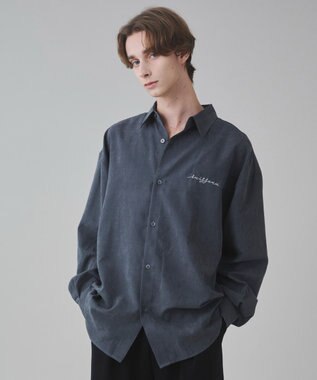 WEGO 【ユニセックス着用ITEM】フィブリルワンポイントBIGシャツ（長袖） ブラック中濃色