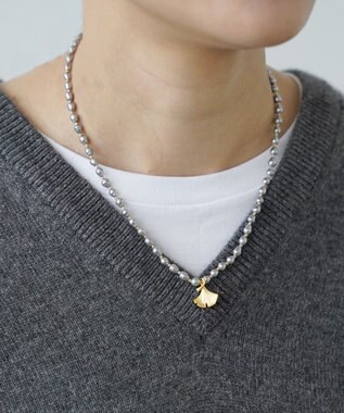 monshiro 【バロックパール】イチョウショート ネックレス ゴールド×グレー