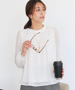 Tiaclasse 【洗える】シフォンシャーリングブラウス オフホワイト