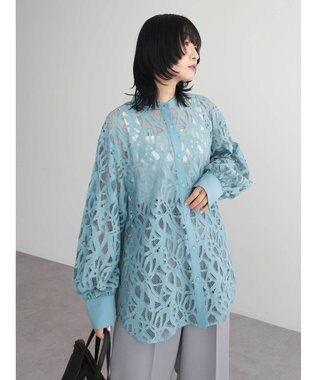 Green Parks ・ＥＬＥＮＣＡＲＥ　ＤＵＥ　レースバンドカラーブラウス Blue