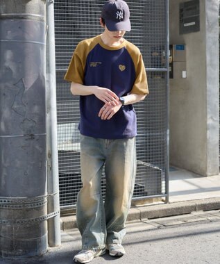 WEGO 【ユニセックス着用ITEM/MLサイズ展開】ワッフルラグランT（SS） ネイビー