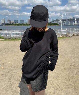 WEGO 【ラッシュガード/吸水速乾/UVカット/日焼け対策/体型カバー】リブドロストデザイントップス ブラック