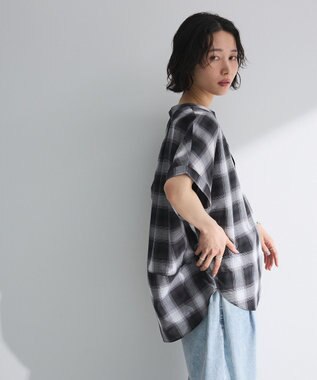 Green Parks 綿麻混フレンチスリーブスキッパーシャツ Check