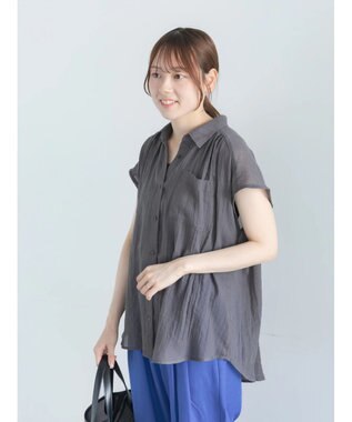 Te chichi 【7色展開】シャンブレーボイルフレンチスリーブシャツ チャコールグレー