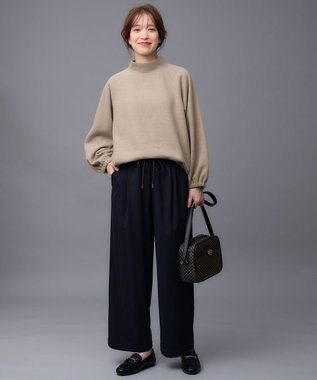 ANY 【洗濯機可能/ストレッチ/ウエストゴム】ウールライク2タックストレートパンツ ネイビー