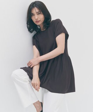 UNFILO L スゴ機能美ニット フレンチスリーブ ペプラム ブラウン