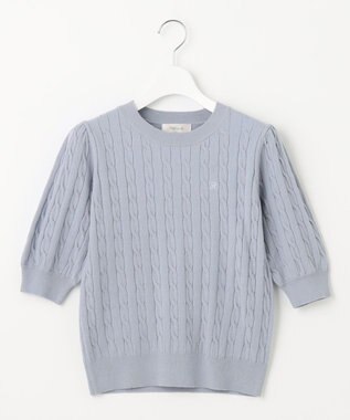 Feroux 【洗える】カラーケーブル ニット スカイブルー系