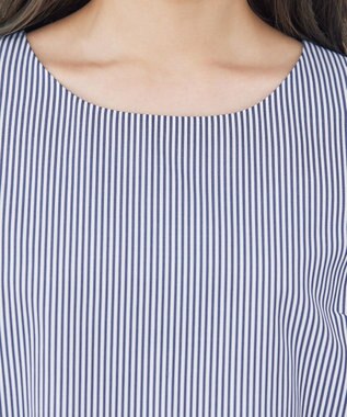Tiaclasse 【洗える】リボン袖ブラウス ネイビーストライプ