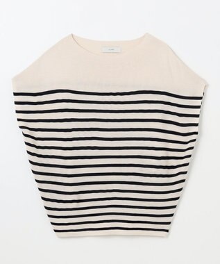 ANY 【洗濯機可/アンチピリング/UVカット】アクリルガーターフレンチスリーブニット オフ×ネイビー