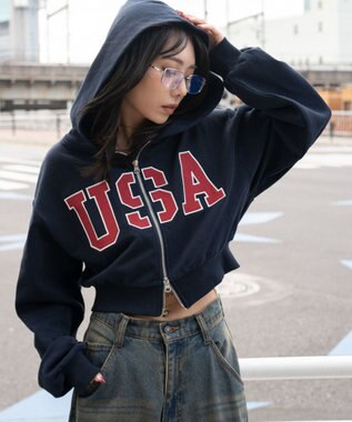 WEGO グラフィックショートZIPパーカー