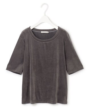 ICB L 【洗える】フロッキーベロア 5分袖プルオーバー チャコール系