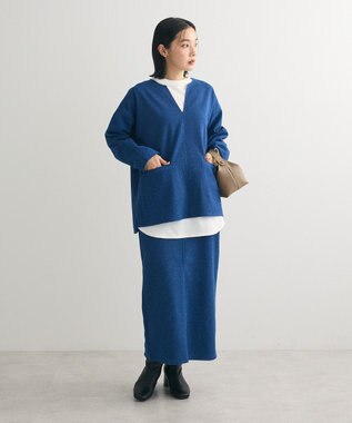 Green Parks 柄圧縮ポンチＩラインスカート Blue