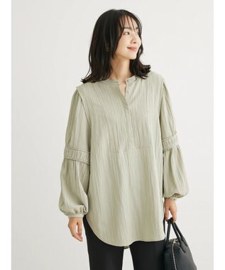 Green Parks 表面変化比翼シャツチュニック Smoky Green