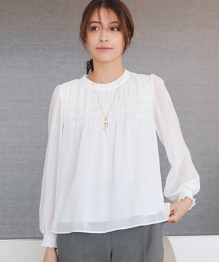 Tiaclasse 【洗える】シフォンシャーリングブラウス オフホワイト