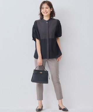 組曲 【WEB限定】ステッチストライプドビー ブラウス ブラック系