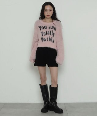 WEGO ロゴシャギーショートニット ピンク