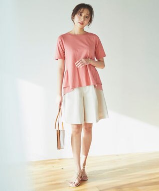 Feroux 【UVケア】バックペプラムチュニック Tシャツ ピンク系