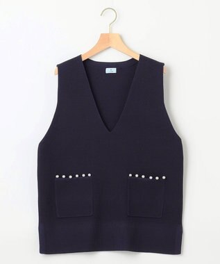 組曲 【洗える・軽量】パールディテールニット ベスト ネイビー系