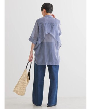 AMERICAN HOLIC シアーバックフレアＷポケットシャツチュニック Stripe Navy