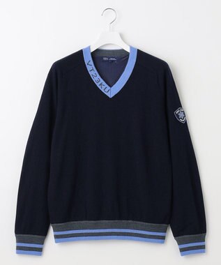 23区GOLF 【MEN】【手洗い可】裏地付き Vネックニット ネイビー系