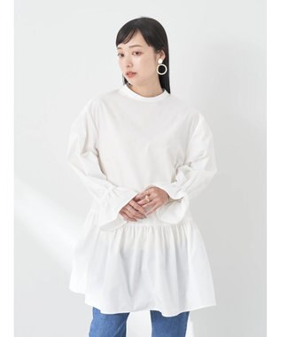 earth music&ecology ＳＥＴ２点Ｖネックベスト＋スタンドカラーチュニック Ivory