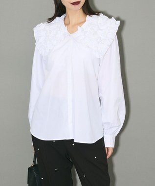 Green Parks フリルビッグカラーブラウス Off White