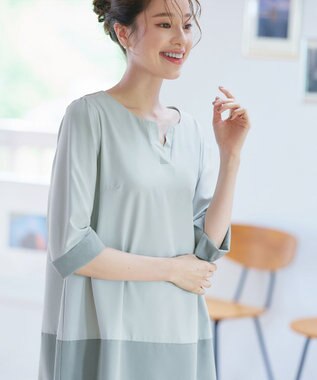 Tiaclasse L 【洗える】バイカラーチュニック ミント